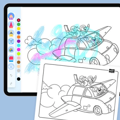 Peyton and Poppy in a Flying Car - coloring educational content