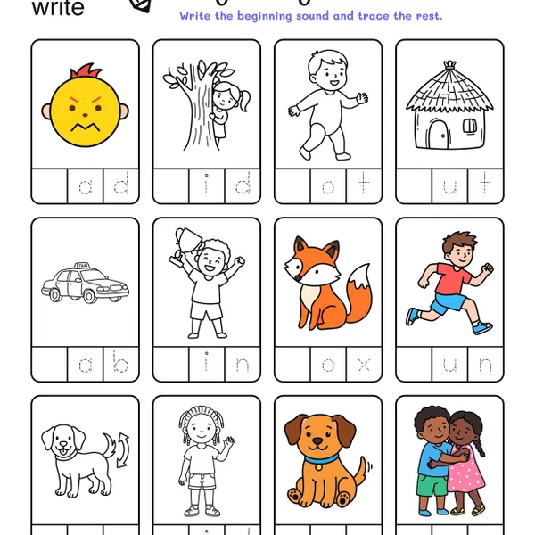 Beginning Sounds Worksheets: CVC Words #4 worksheet for grade 1