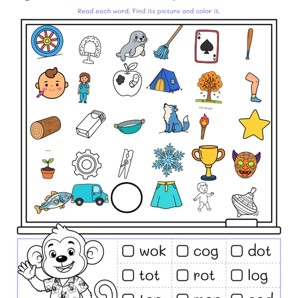 Short o Picture Search Worksheets worksheet for grades K to 1