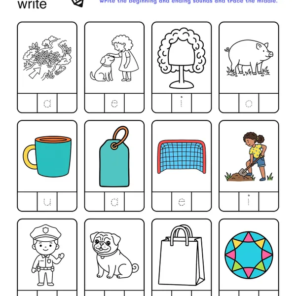 Beginning and Ending Sounds Worksheets: CVC Words #1 worksheet for grade 1