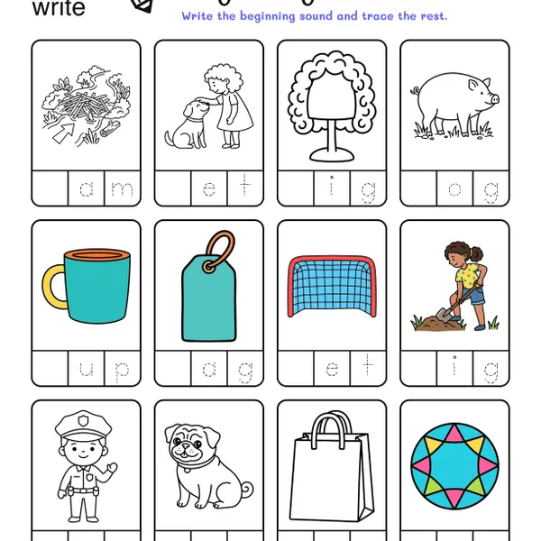 Beginning Sounds Worksheets: CVC Words #1 worksheet for grade 1