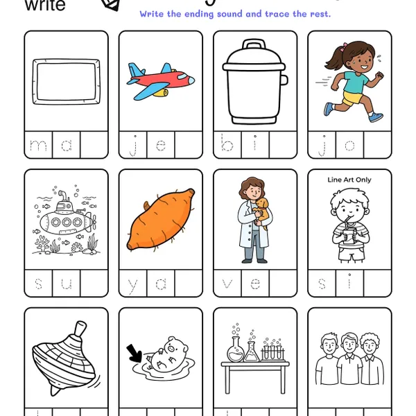 Ending Sounds Worksheets: CVC Words #2 worksheet for grade 1