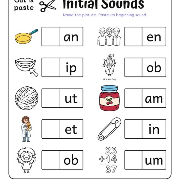 CVC Words Initial Sounds Cut & Paste Worksheets #1 worksheet for grades K to 1