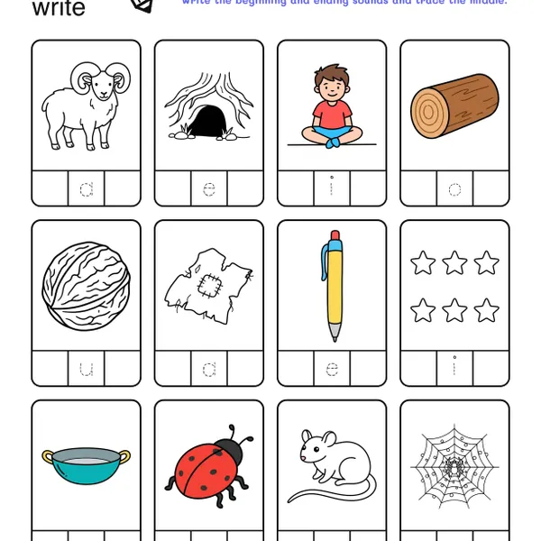 Beginning and Ending Sounds Worksheets: CVC Words #3 worksheet for grade 1