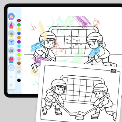 Playing Ice Hockey - coloring educational content