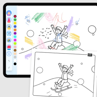 Sledding Down a Hill - coloring educational content
