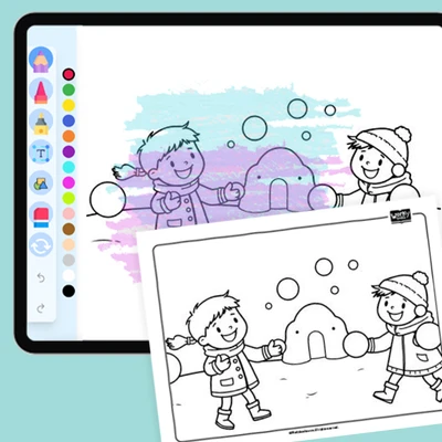 Having a Snowball Fight - coloring educational content