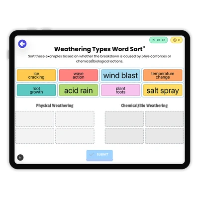 Weathering Types Word Sort - game educational content