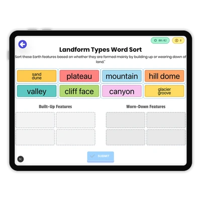 Landform Types Word Sort - game educational content