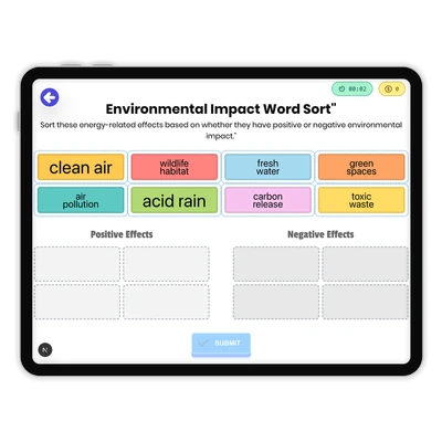 Environmental Impact Word Sort" - game educational content