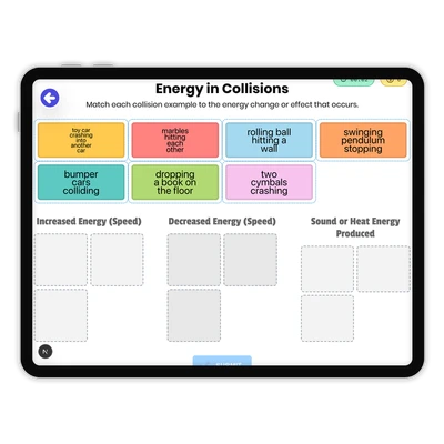 Energy in Collisions - game educational content