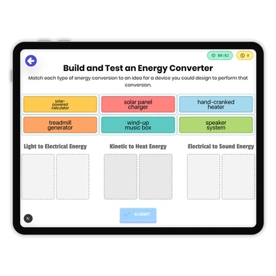Build and Test an Energy Converter - game educational content