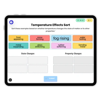 Temperature Effects Sort - game educational content
