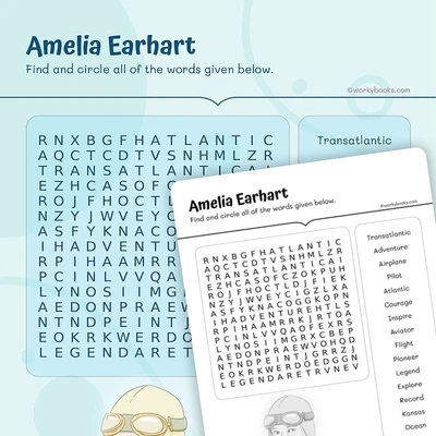 Amelia Earhart—Word Search - worksheet educational content