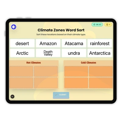 Climate Zones Word Sort - game educational content