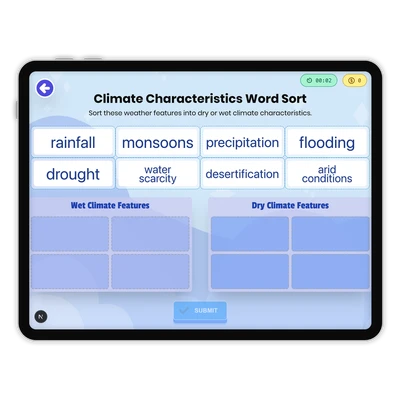 Climate Characteristics Word Sort - game educational content