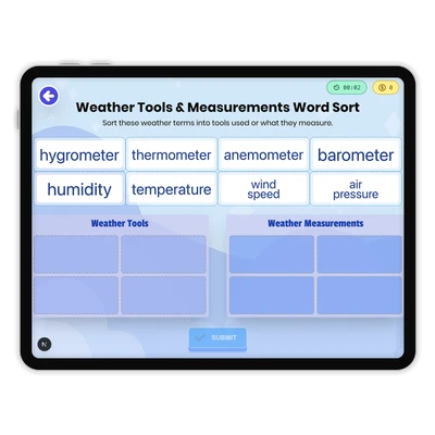 Weather Tools & Measurements Word Sort - game educational content