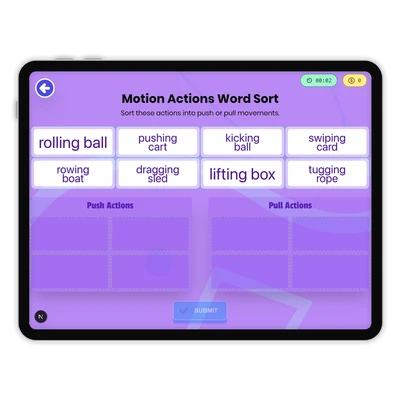 Motion Actions Word Sort - game educational content