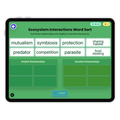 Ecosystem Interactions Word Sort - game educational content