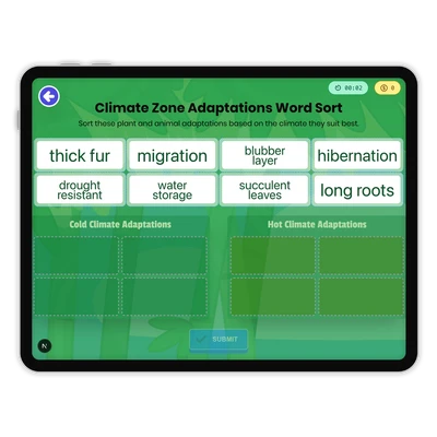 Climate Zone Adaptations Word Sort - game educational content