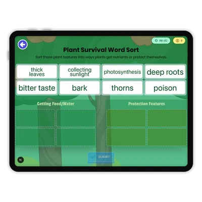 Plant Survival Word Sort - game educational content