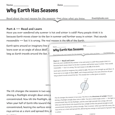 Why Earth Has Seasons - worksheet educational content