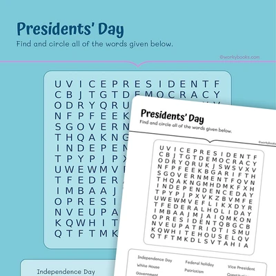 Presidents' Day—Word Search - worksheet educational content