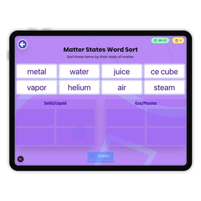 Matter States Word Sort - game educational content