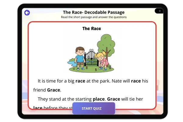 The Race— Decodable -ace - reading educational content