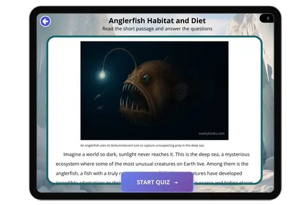 Anglerfish Habitat and Diet - reading educational content