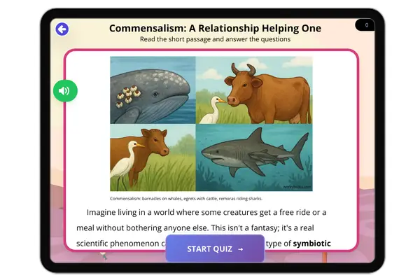 Commensalism: A Relationship Helping One - reading educational content