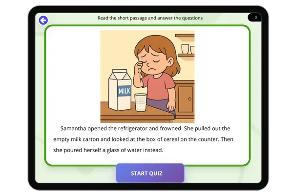 Samantha and Milk— Making Inferences - reading educational content