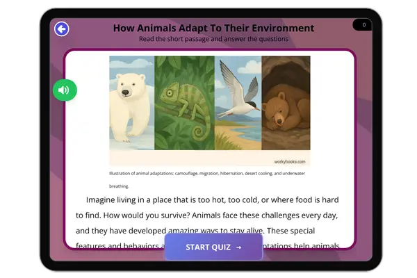 How Animals Adapt To Their Environment - reading educational content
