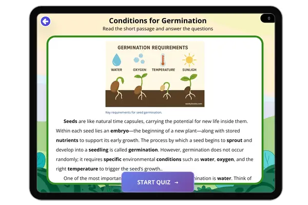 Conditions for Germination - reading educational content