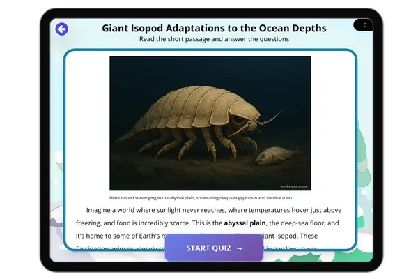 Giant Isopod Adaptations to the Ocean Depths - reading educational content