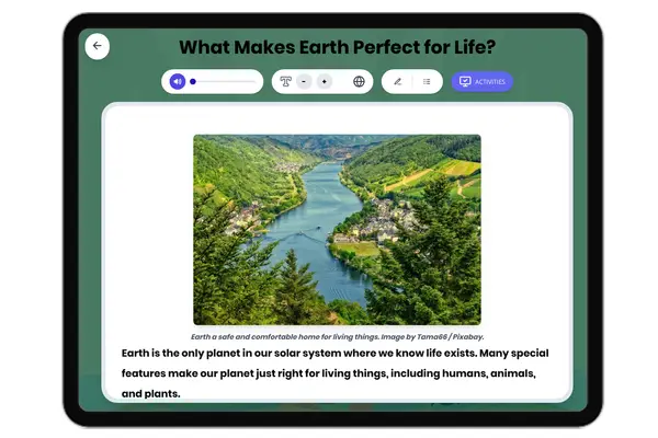 What Makes Earth Perfect for Life? - reading educational content