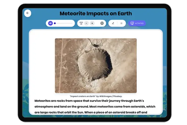 Meteorite Impacts on Earth - reading educational content