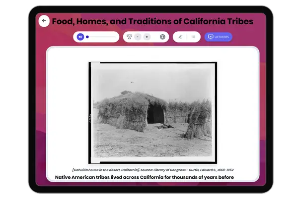California Native Food, Homes, and Traditions - reading educational content