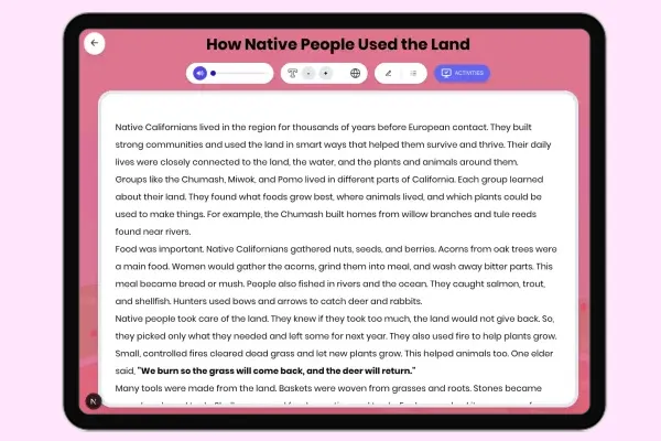 How Native People Used the Land - reading educational content