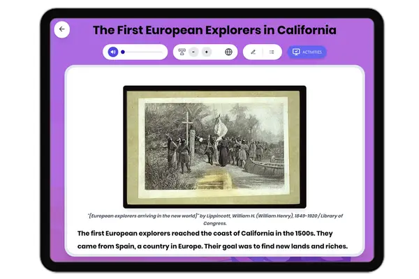 European Explorers in California - reading educational content