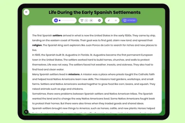 Life During the Early Spanish Settlements - reading educational content