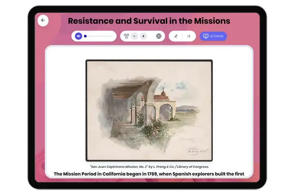 Resistance and Survival in the Missions - reading educational content