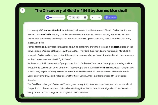The Discovery of Gold in 1848 by James Marshall - reading educational content
