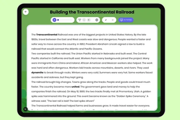 Building the Transcontinental Railroad - reading educational content