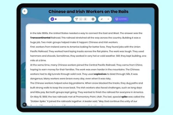 Chinese and Irish Workers on the Rails - reading educational content