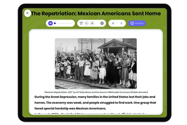 The Repatriation: Mexican Americans Sent Home - reading educational content