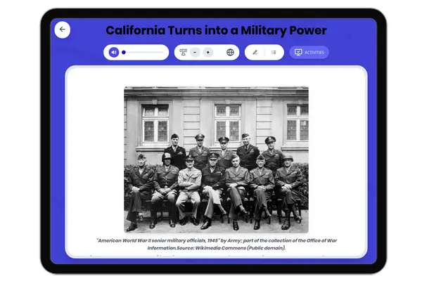 California Turns into a Military Power - reading educational content