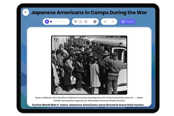Japanese Americans in Camps During the War - reading educational content