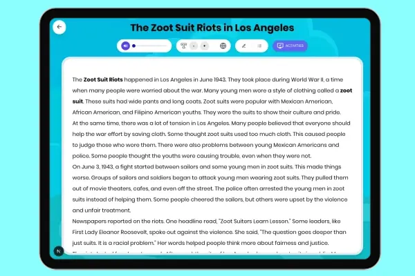 The Zoot Suit Riots in Los Angeles - reading educational content