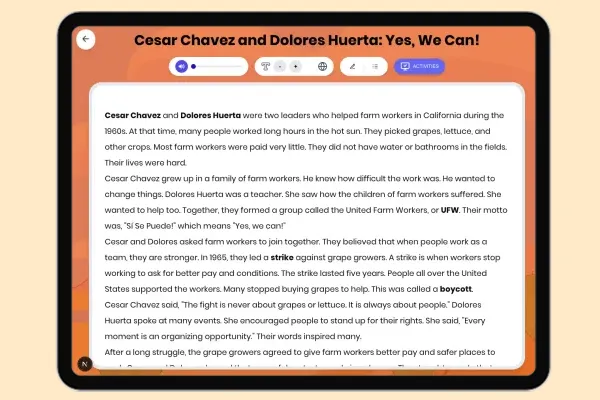 Cesar Chavez and Dolores Huerta: Yes, We Can! - reading educational content